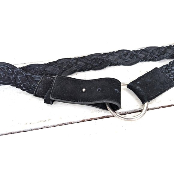 Vintage black suede leather braided boho belt - Picture 3 of 5